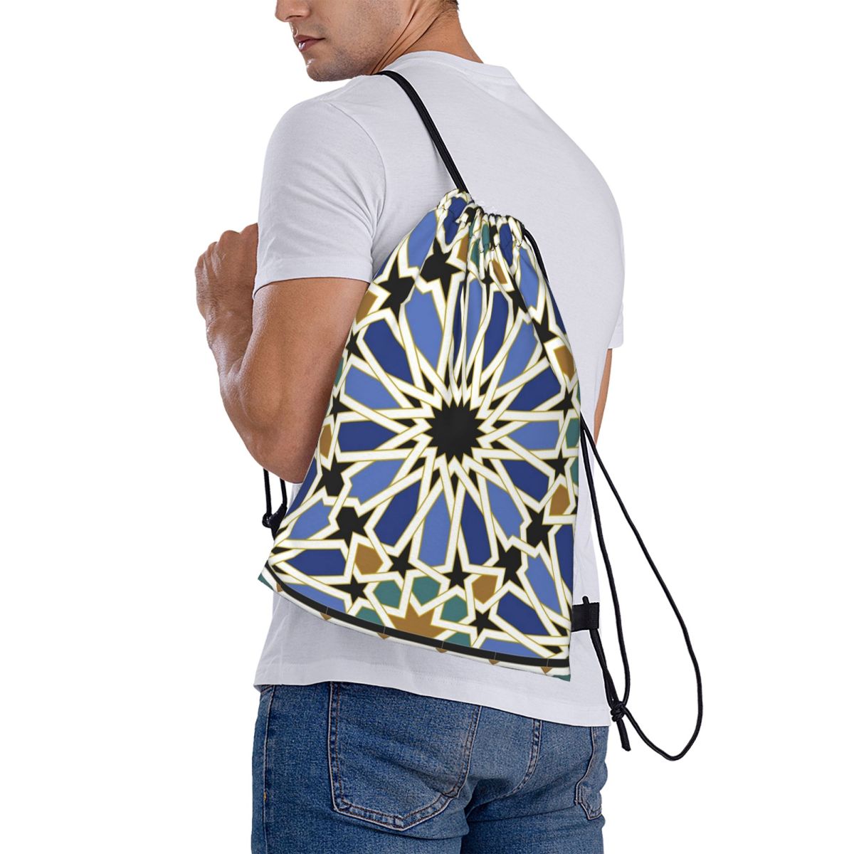 Tile Bag Drawstring - Arabic Tile I Backpacks Multi-function Drawstring