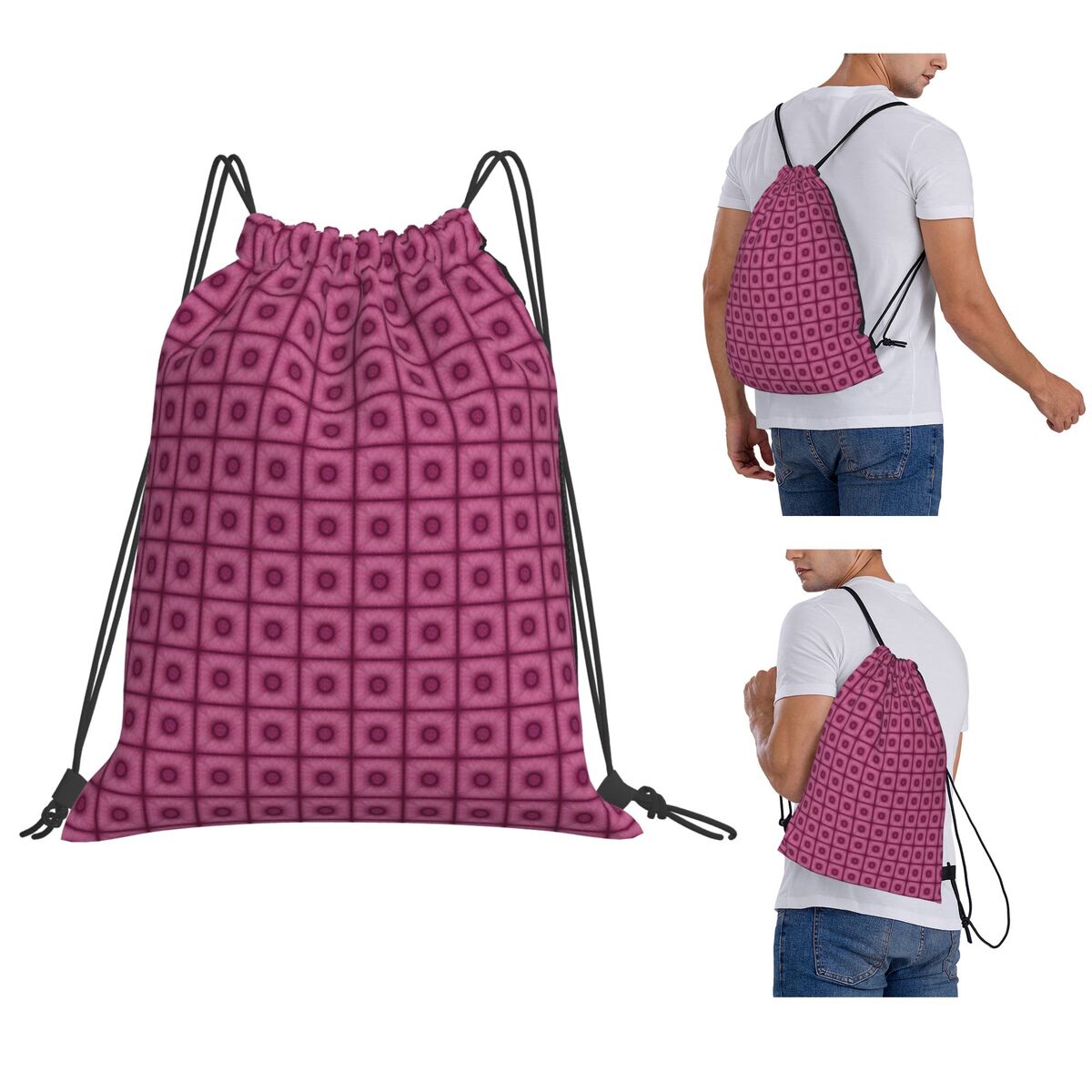 Tile Bag Drawstring - Poof Tile In Cherry Color Backpacks