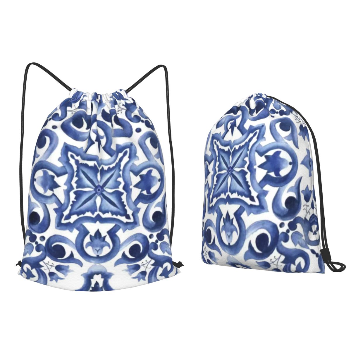 Blue Ornate Floral Mediterrane - đánh giá và giá Tile Bag Drawstring