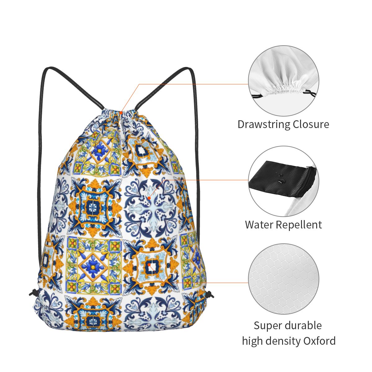 Copy Of Sicilian Tiles,mediter - đánh giá và giá Tile Bag Drawstring