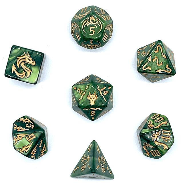 7Pcs Green Swirl Acrylic DND D - đánh giá và giá Board Game Arena