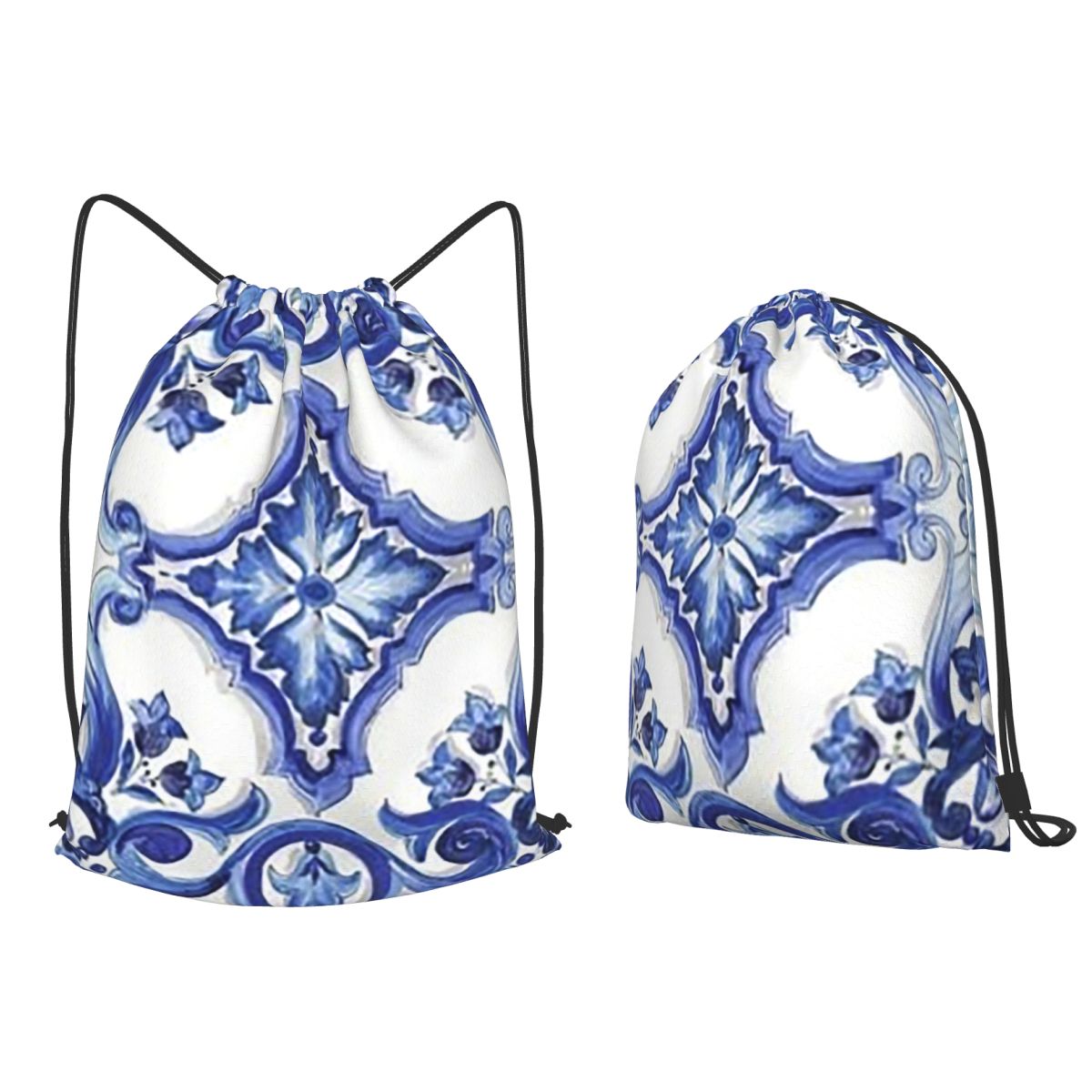 Blue Ornate Floral Mediterrane - đánh giá và giá Tile Bag Drawstring
