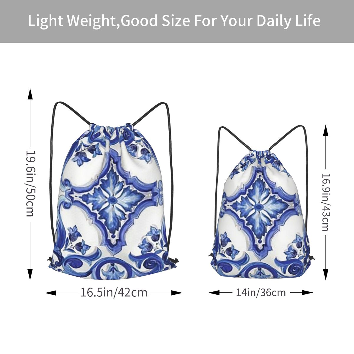 Blue Ornate Floral Mediterrane - đánh giá và giá Tile Bag Drawstring