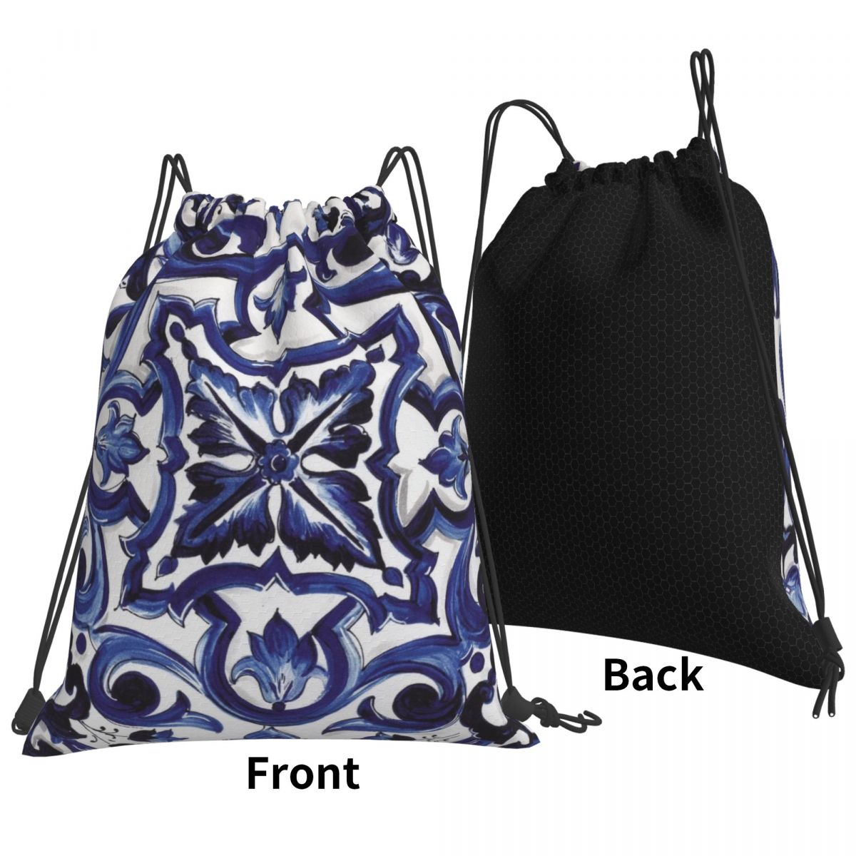 Blue Ornate Floral Mediterrane - đánh giá và giá Tile Bag Drawstring