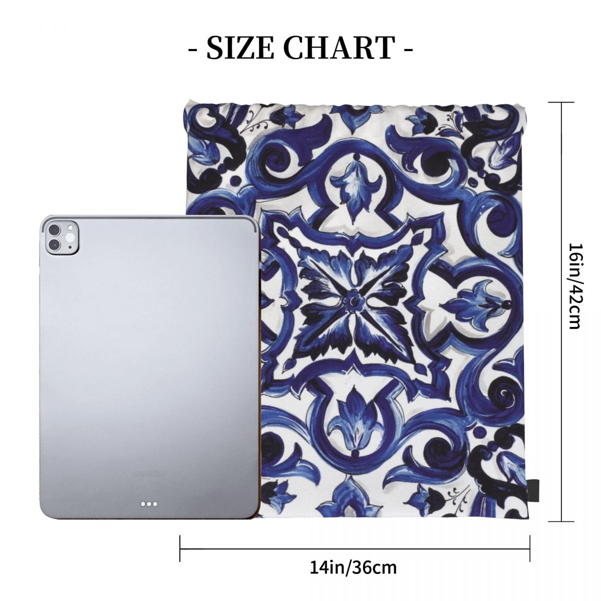 Blue Ornate Floral Mediterrane - đánh giá và giá Tile Bag Drawstring