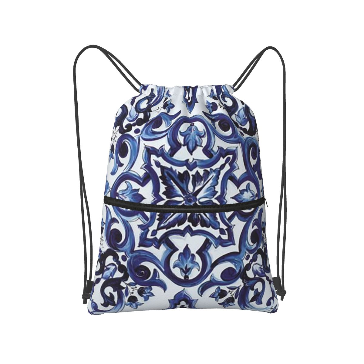 Blue Ornate Floral Mediterrane - đánh giá và giá Tile Bag Drawstring