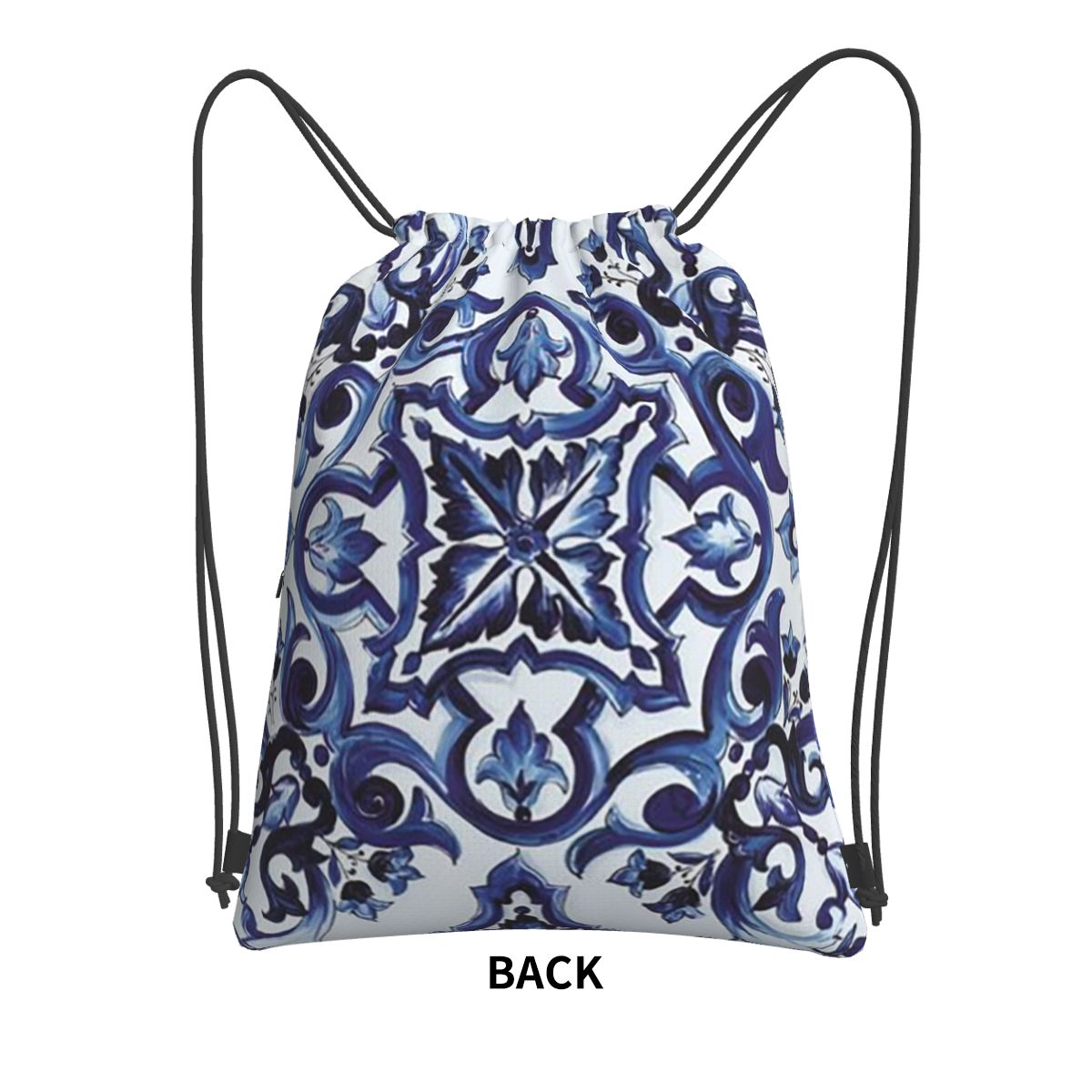 Blue Ornate Floral Mediterrane - đánh giá và giá Tile Bag Drawstring