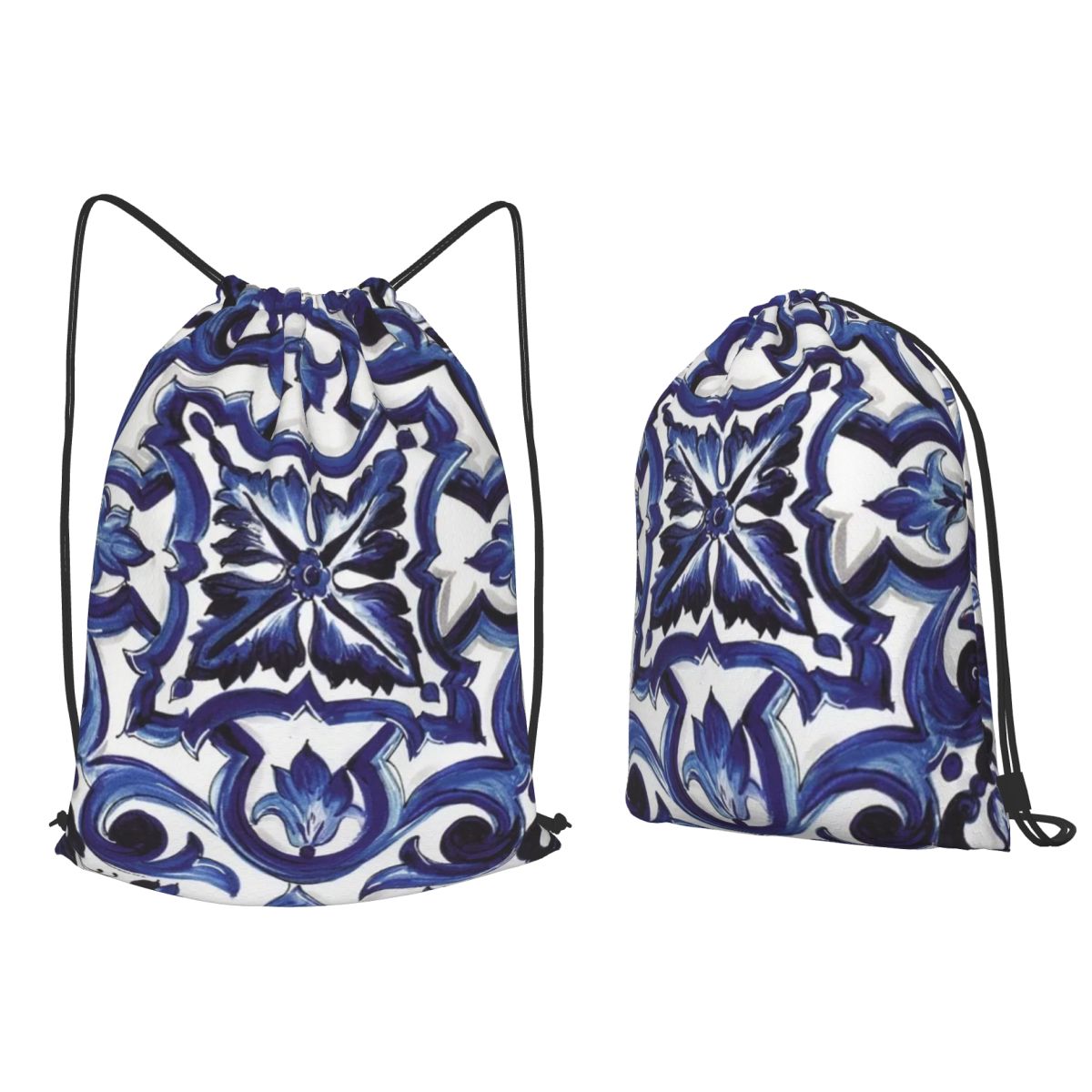Blue Ornate Floral Mediterrane - đánh giá và giá Tile Bag Drawstring