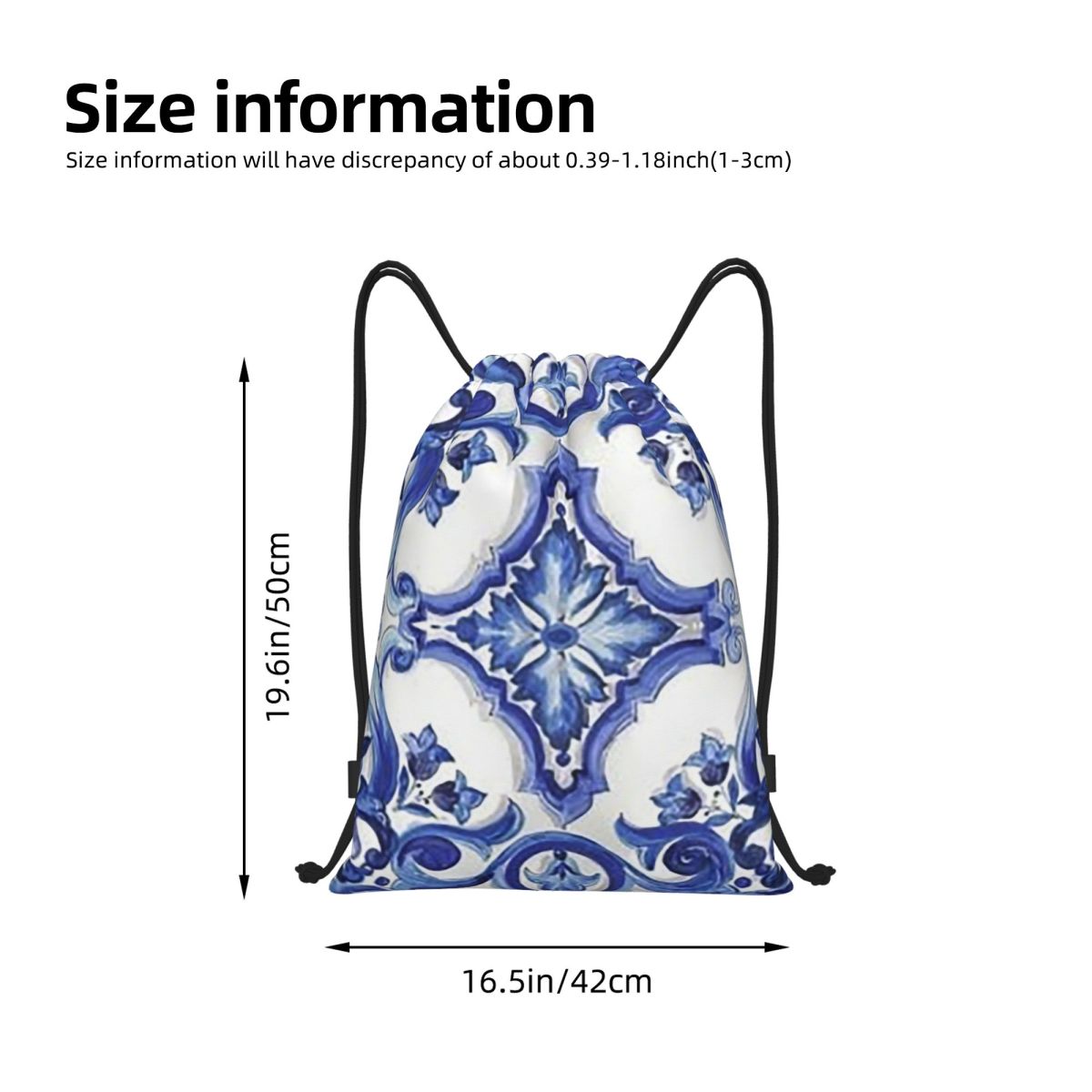 Blue Ornate Floral Mediterrane - đánh giá và giá Tile Bag Drawstring