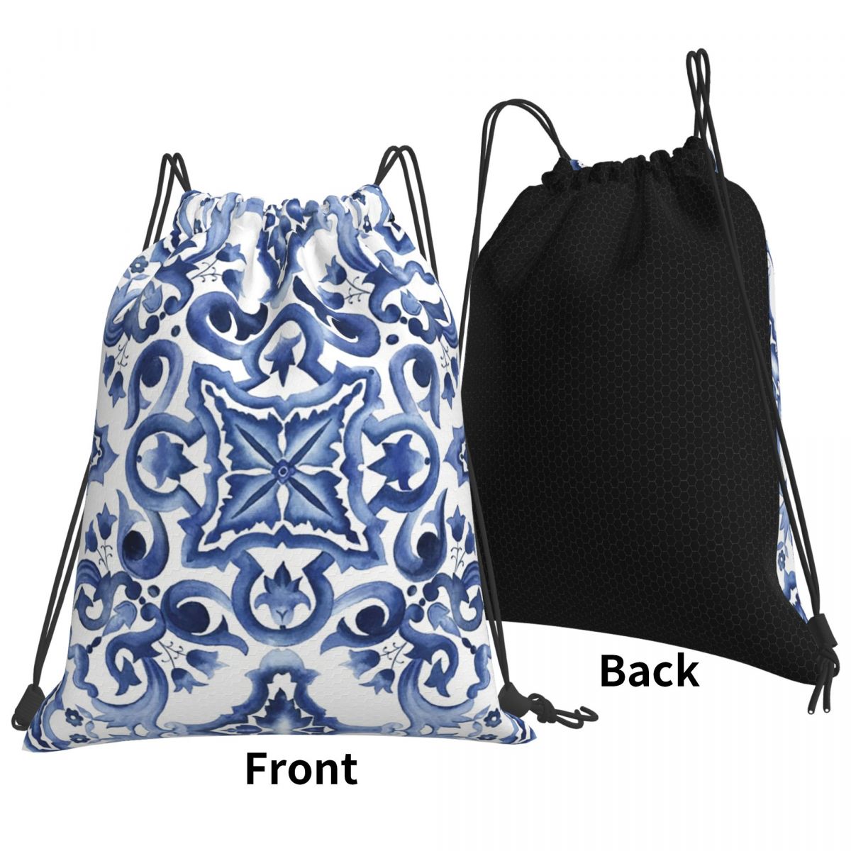 Blue Ornate Floral Mediterrane - đánh giá và giá Tile Bag Drawstring