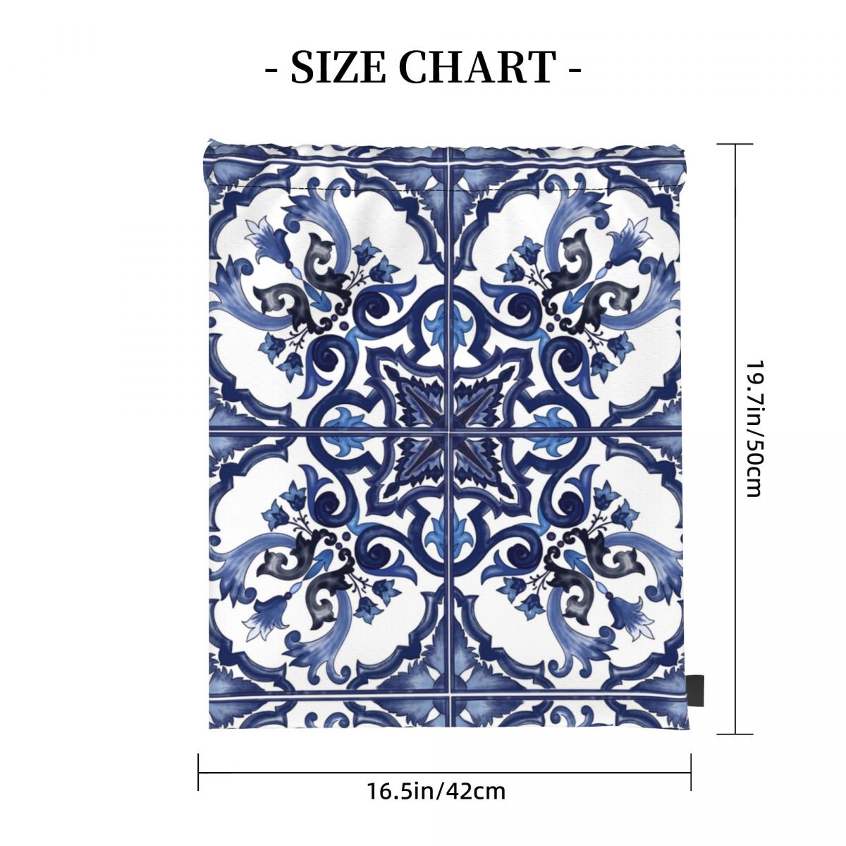 Blue Ornate Floral Mediterrane - đánh giá và giá Tile Bag Drawstring