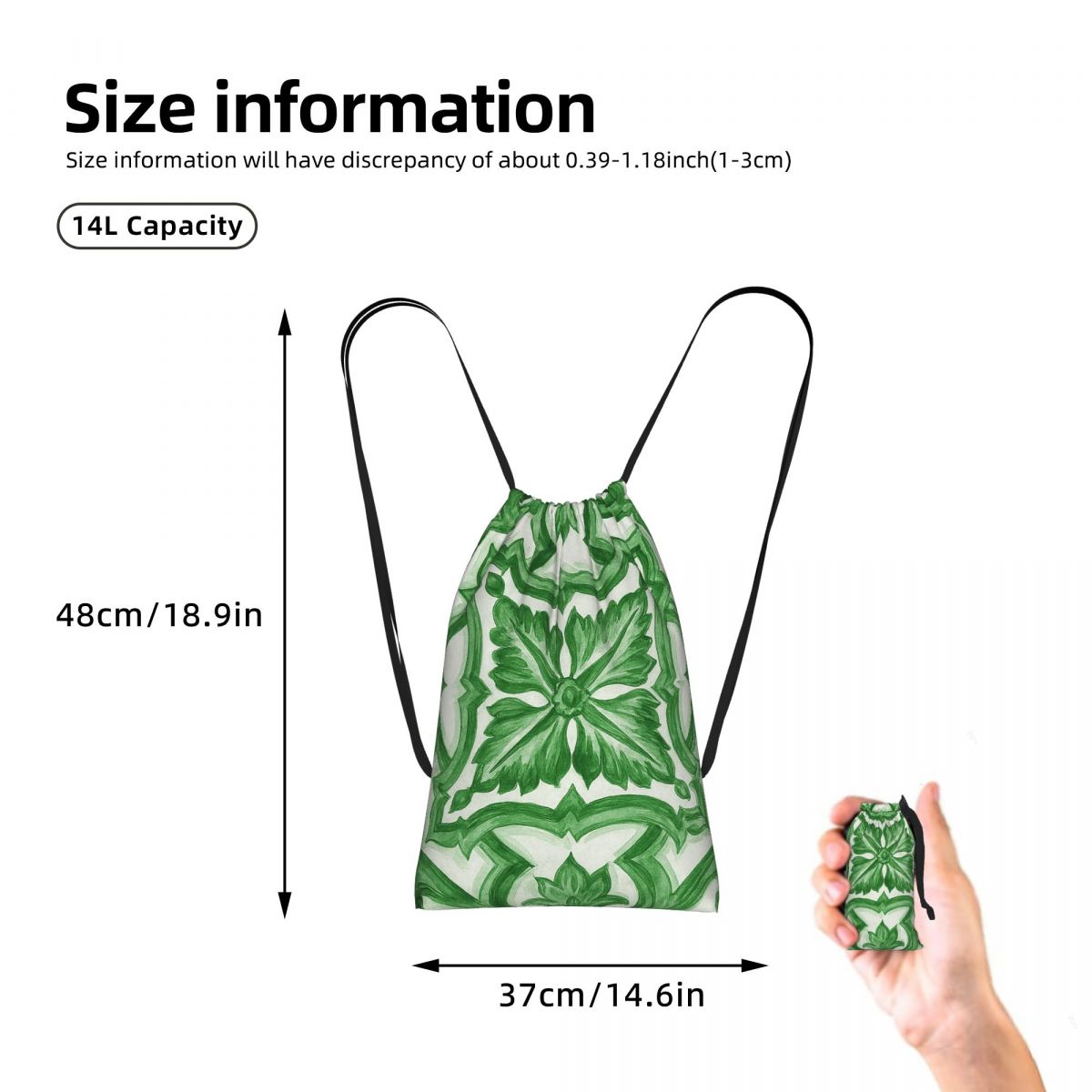 Green Ornate Floral Mediterran - đánh giá và giá Tile Bag Drawstring