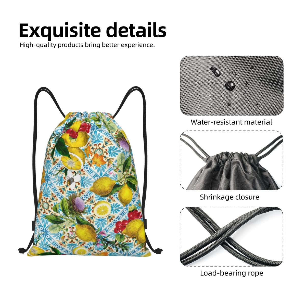 Sicilian Lemons And Romantic T - đánh giá và giá Tile Bag Drawstring