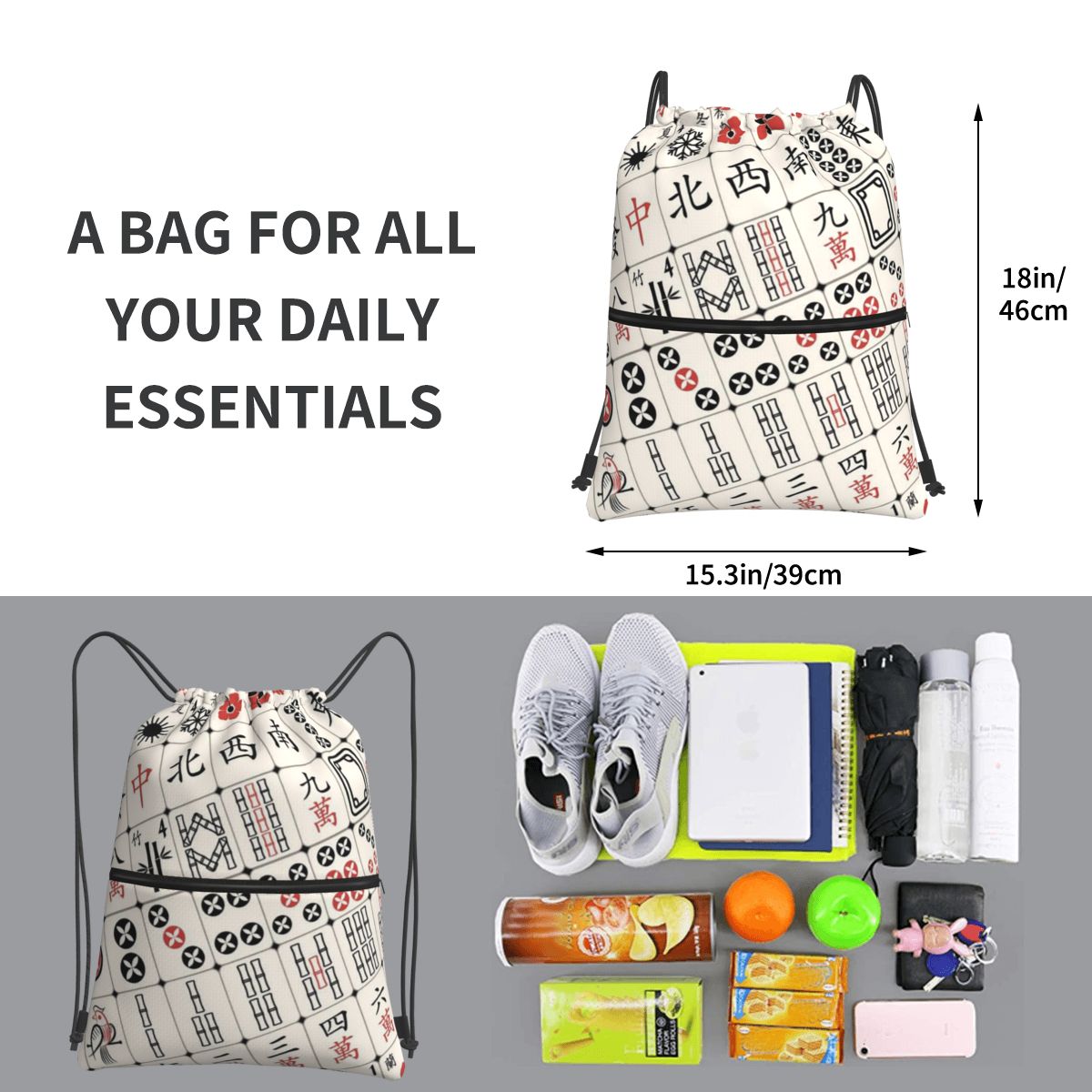Mahjong Tile Pattern Backpacks - đánh giá và giá Tile Bag Drawstring